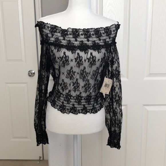 Guess Tops - NWT Black Guess Lace Off the Shoulder Long Sleeve Top - Size Small